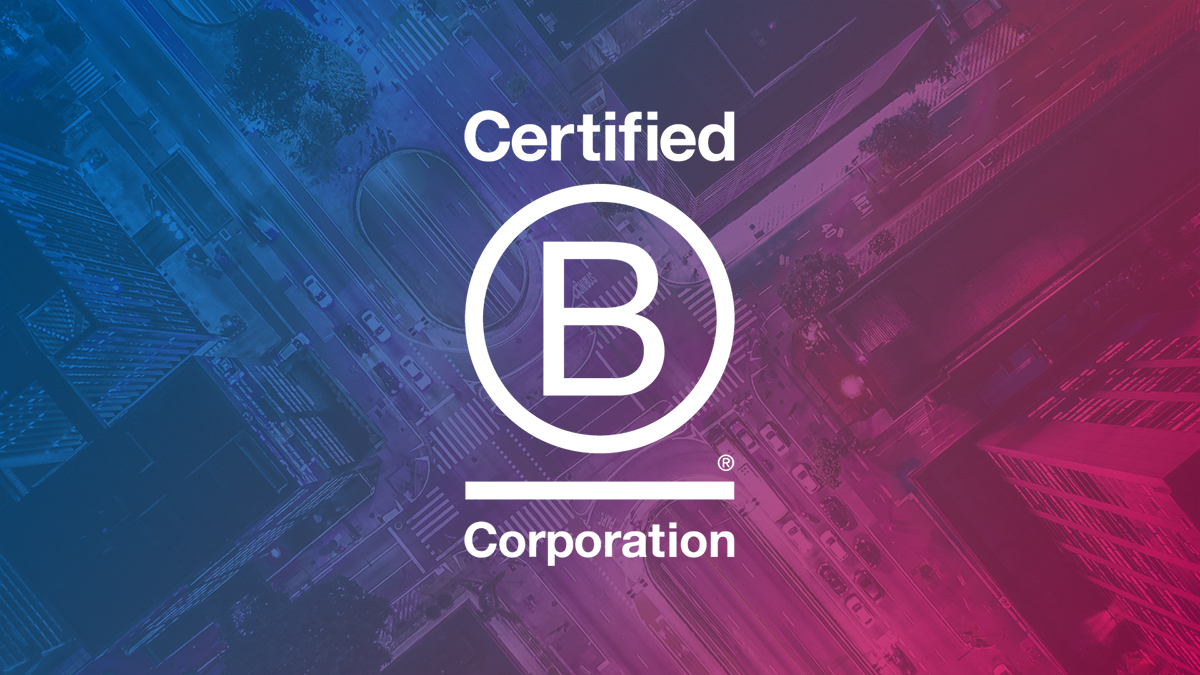 B Corporation logo in a purple background