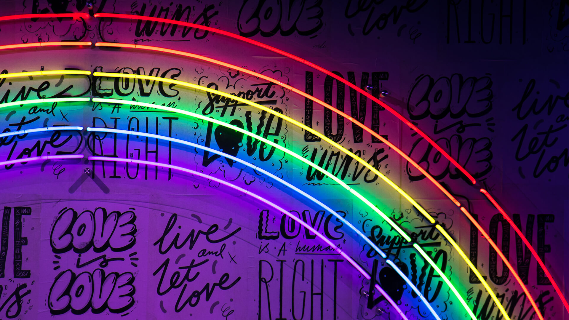 Neon lights in a shape of a rainbow